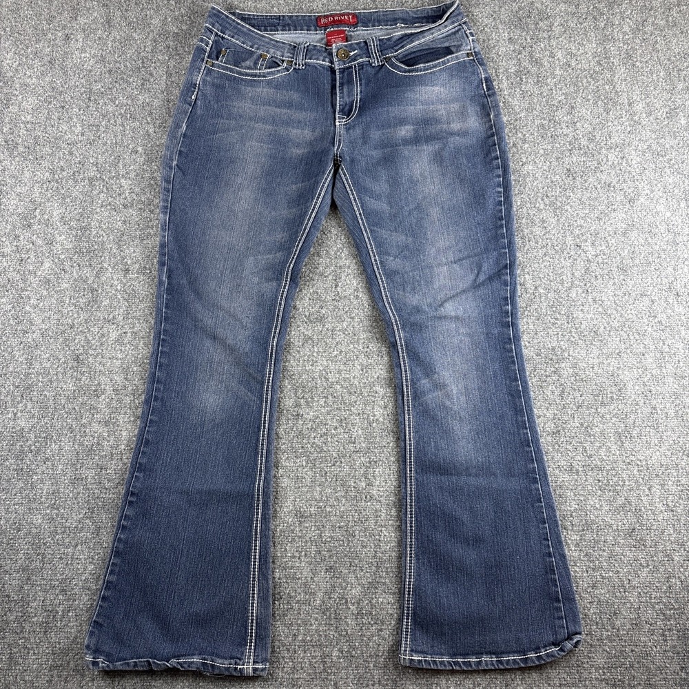 Red Rivet Bootcut Flare Jeans Size 17 Thick White Contrast Stitch